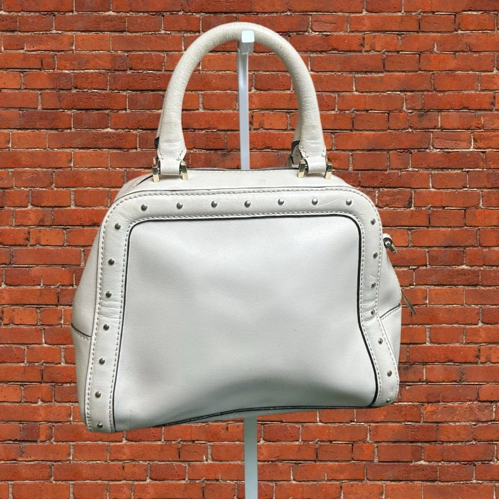 Kate Spade New York Studded‎ Leather Satchel Bag Off White Gold Hardware